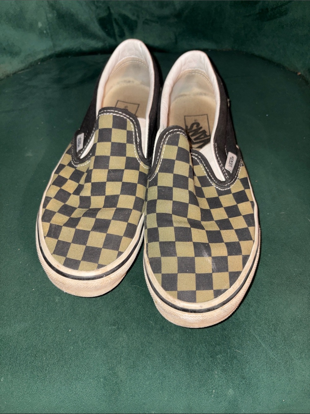 Vans Slip-On Checkerboard Sneakers - Black & Olive Green